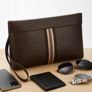 SHEDZAN Clutch PU Leather Osaka untuk Pria dan Wanita Warna Coklat Kulit Tas Tangan Premium Eksklusif dan Profesional dengan 6 Slot Kartu ID dan Resleting Berkualitas Tinggi