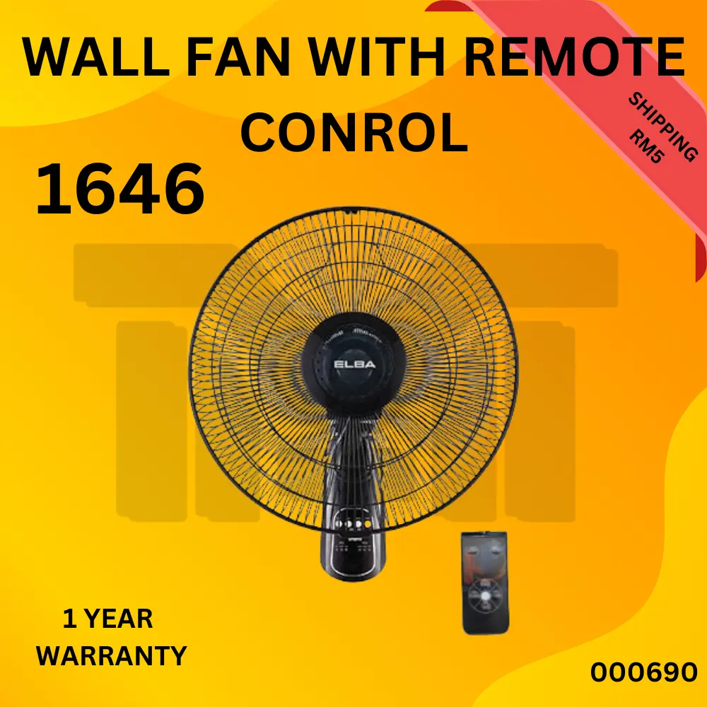 0003 CASHLESS Elba Remote Control Wall Fan (16") EWMF-E1646RC(BK)/| KIPAS DINDING