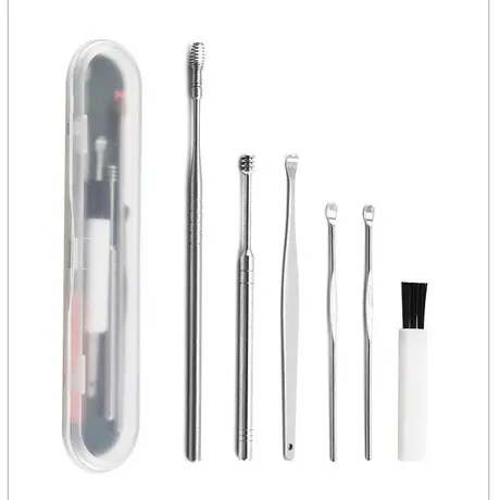 Alat Pembersih Telinga Set 6 Pcs Korek Kuping Stainless Steel Ear Wax + Kuas 1
