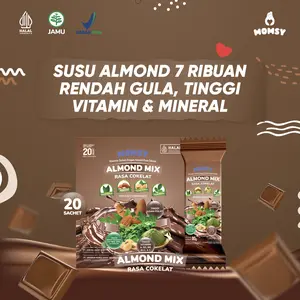 MOMSY ALMOND MIX [FREE ONGKIR], Minuman Almond Rasa Cokelat 20 sachet BPOM & HALAL