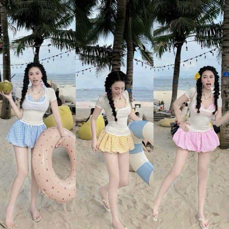   Bigsize  Set đi biển tay ngắn 3 món tay nhắn + quần bí có lót 55-90kg 