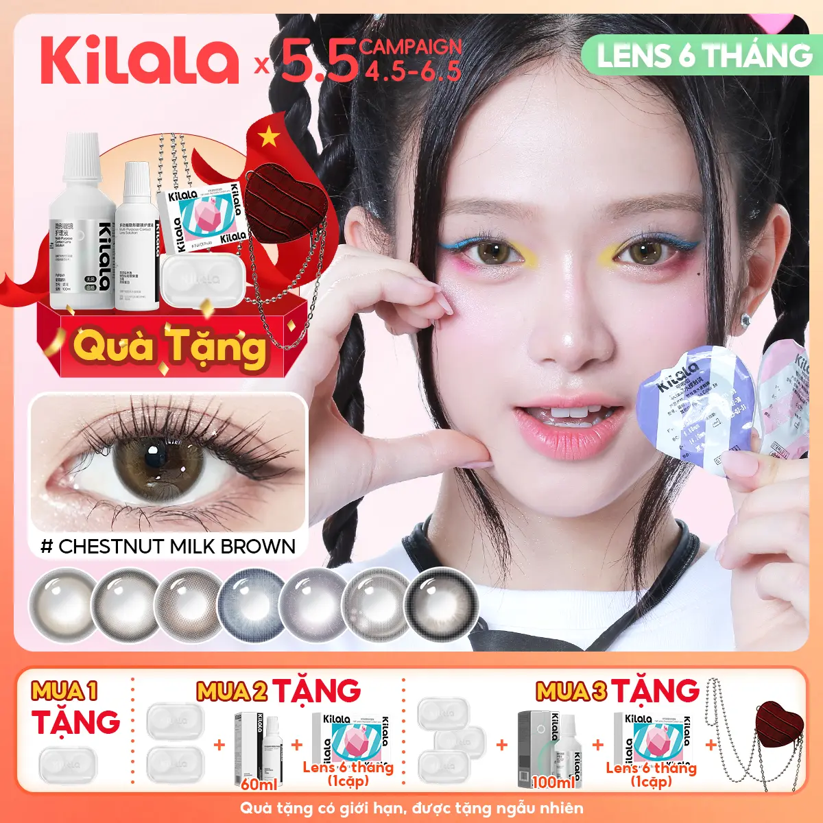Kính áp tròng Kilala lens 6 tháng màu Đen Nâu Xám Tím DIA 14.2-14.5mm độ cận 0-7 lens tự nhiên thích hợp đeo hàng ngày được Linh Ka lựa chọn Nữ Women [Lens được Linh Ka yêu thích]