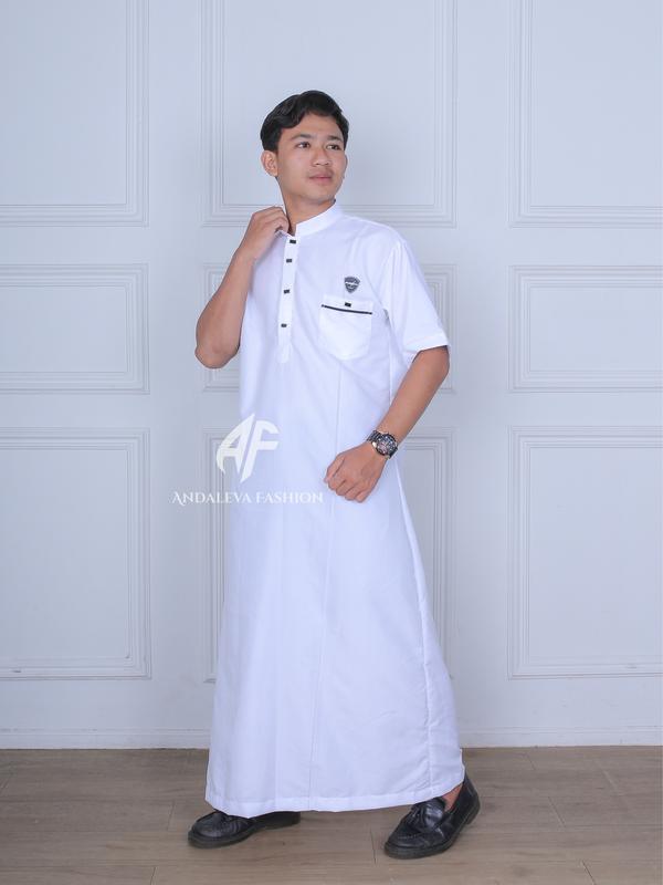 Jubah Muslim Pria Dewasa Remaja Model Kancing Sultan Lengan Pendek- Gamis Laki Laki kekinian Katun 4