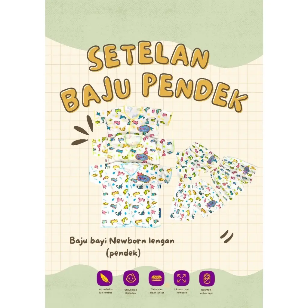 Setelan Baju Bayi Unisex (0-6 Bulan) Pampolina Setelan Baju Pendek + Celana Pendek Bayi / Setelan Baju Bayi  Baru lahir Katun