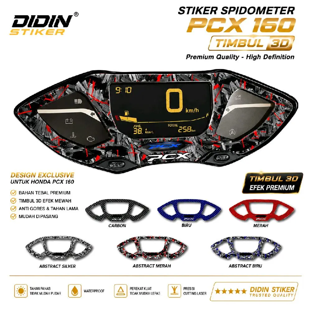 emblem spidometer motor honda PCX 160 bahan resin timbul motif forged