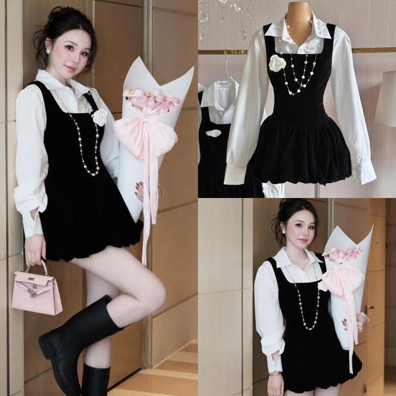 S44 TÁO ĐỎ BIGSIZE 55-90KG SET 3 MÓN BIGSIZE ĐẦM NHUNG + ÁO SƠ MI + ĐÍNH HOA