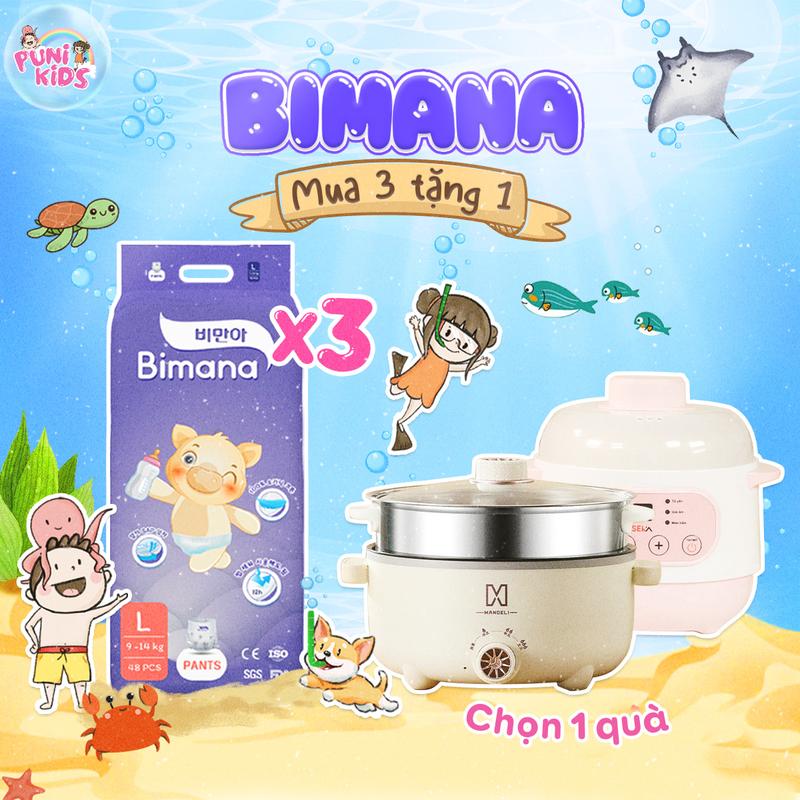 (3BM) [TẶNG NỒI NẤU CHÁO CHẬM/ NỒI LẨU ĐIỆN 2 TẦNG] COMBO 03 BỊCH Tã/Bỉm Ngày Đêm BIMANA chất lượng, mềm mại, an toàn, thấm hút tốt size NB - 3XL