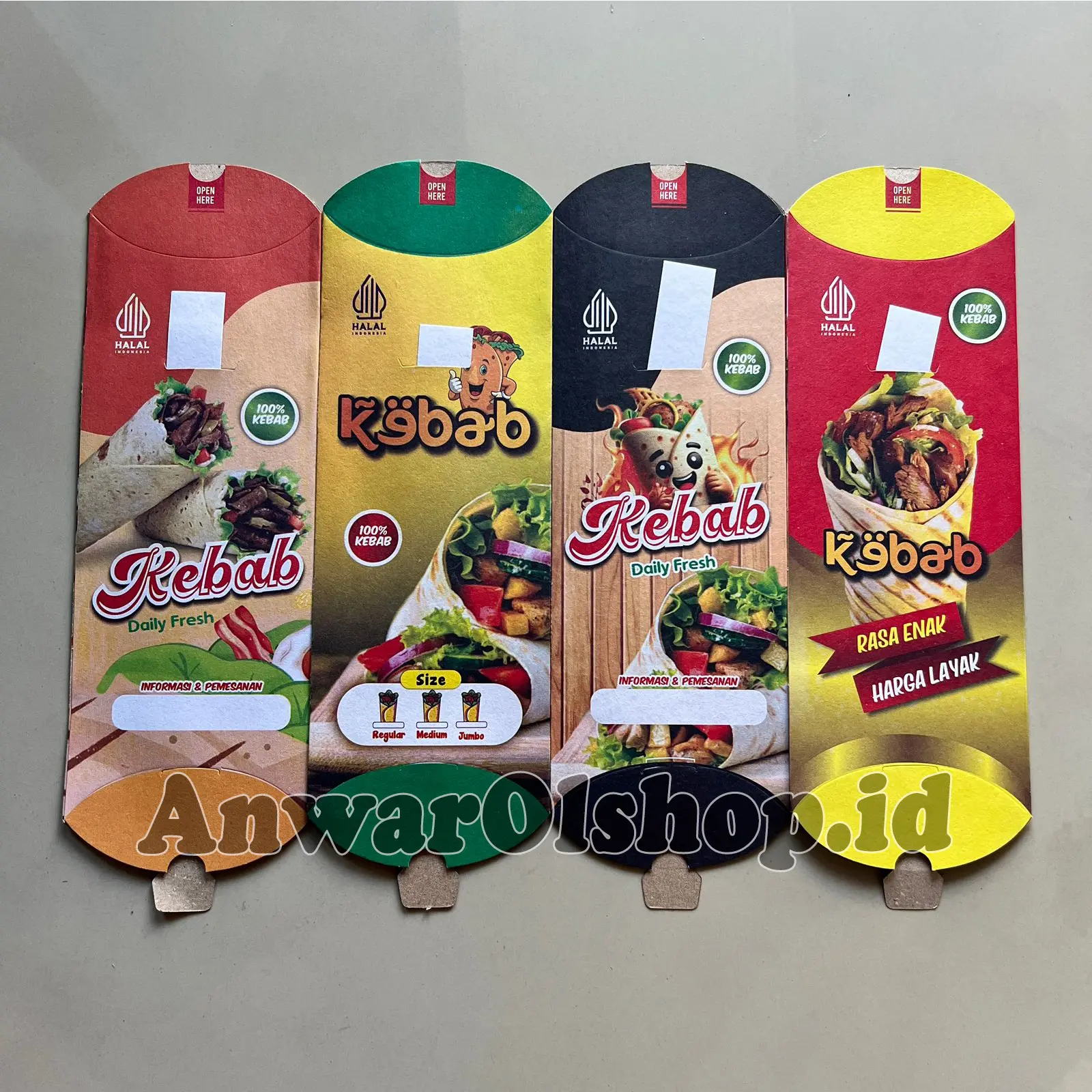 Wadah kebab jumbo ukuran 24x9 cm motif warna dengan tarikan isi 100 pcs