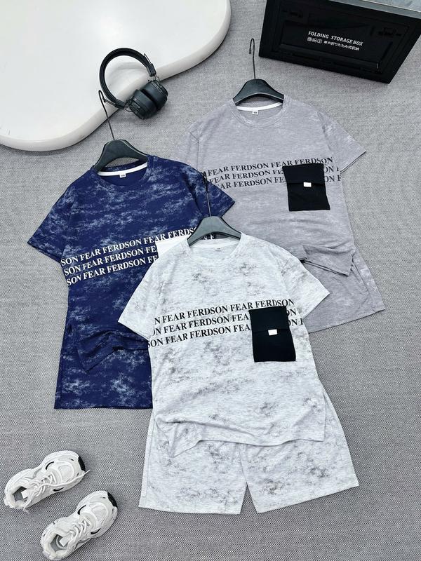 Mon kids 17-60kg Bộ quần áo cộc tay chất cotton mềm mát cho bé trai in loang hình túi 3 màu bộ boy phố cho bé trai