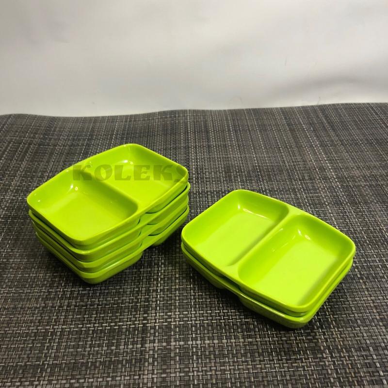 ￼Piring Tempat Sambel Melamin Sekat 2  ( 6 pcs ) Piring Sambal Melamine - Piring Saos Melamin - Mangkok Sambal Melamin - Mangkuk Sambel Melamine Hijau Merah Kitchenware Putih 2