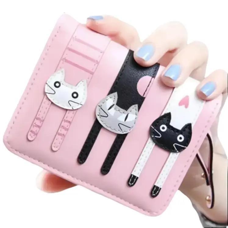 DOMPET TRY CAT Dompet Wanita lipat Dompet pendek lucu 2 mini murah Kulit Kartu 1