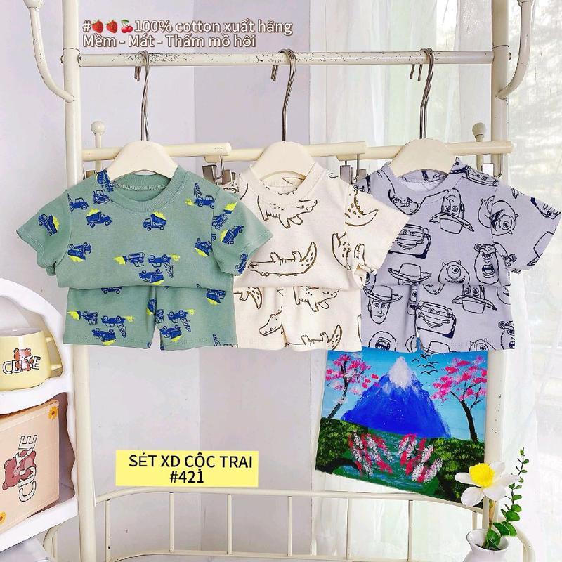   cộc trai Sét 3 bộ quần áo cộc tay cotton xuất dư cho bé trai có hoạ tiết vải cotton mềm mịn thấm hút mồ hôi cho bé trai 
