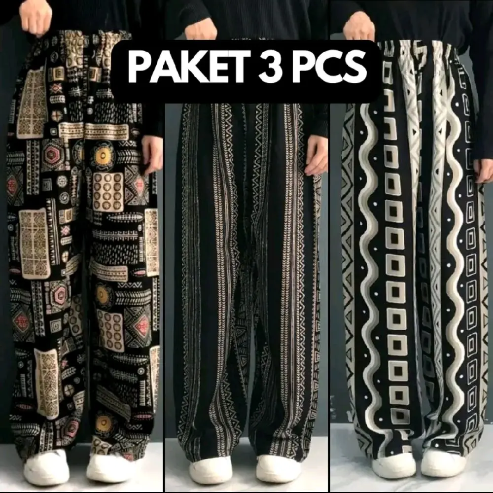 celana kulot rayon wanita jumbo paket 3pcs kulot rayon motif random