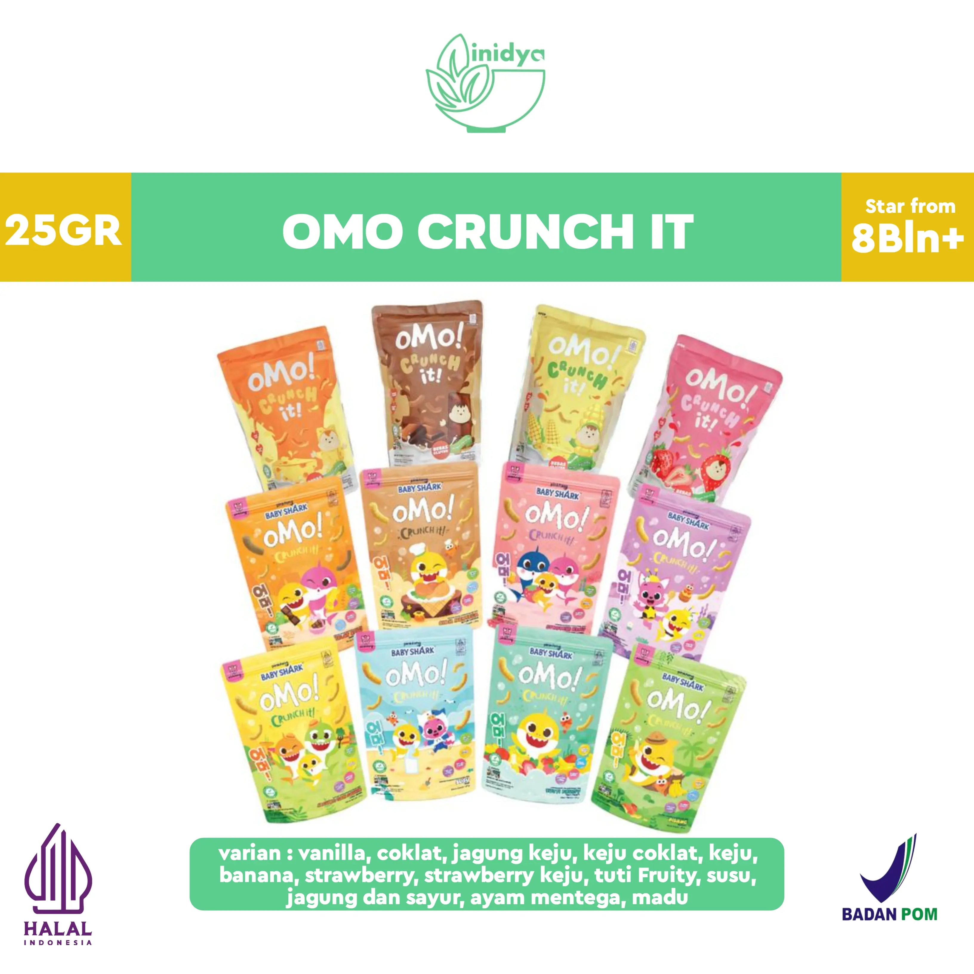OMO! Crunch It 25g - Cemilan Mpasi Bayi | Snack Mpasi 8 bulan | Snack Sehat Corn | Omo Crunchies Snack Bayi