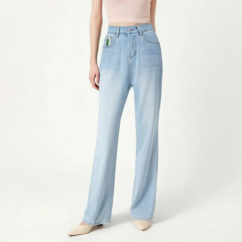 [MEIN][READY STOCK] High Waist Jeans Wanita Celana Jeans Cutbray Panjang  Cewek Skinny 51155 Biru S