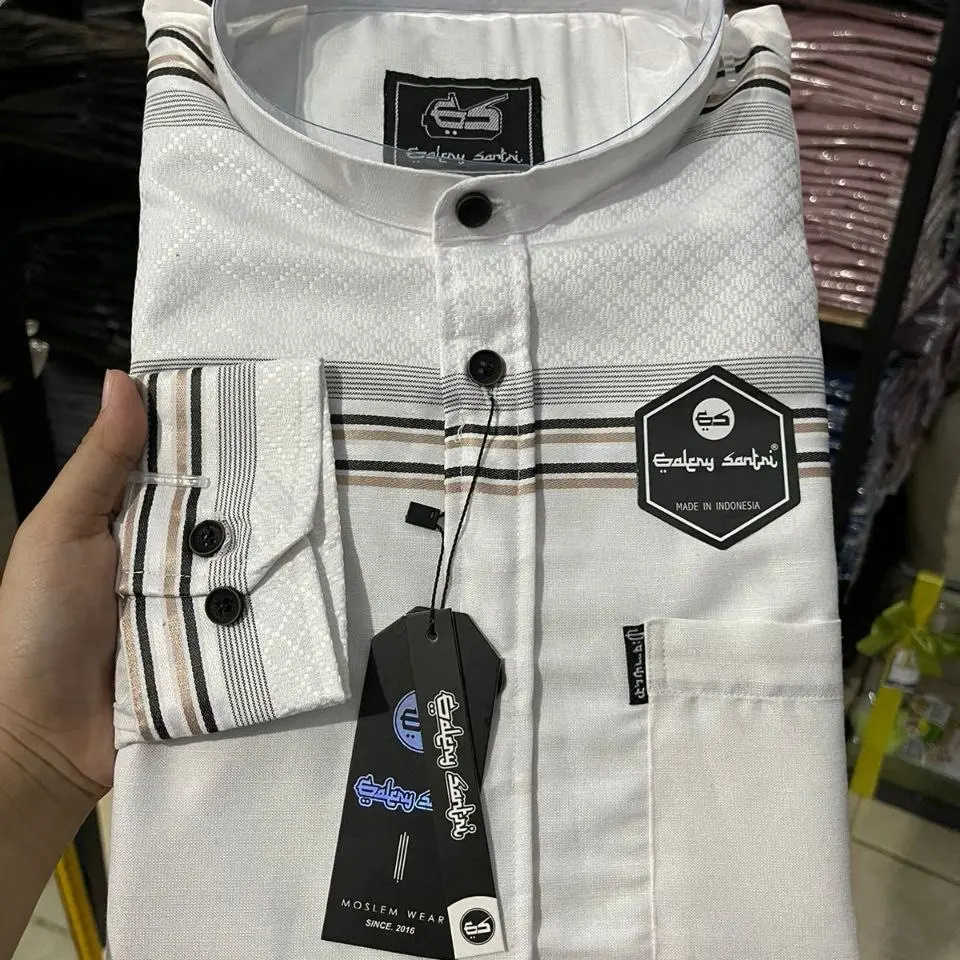 Galery Santri Baju Kemko Kemeja Koko Motif Salur Pria Dewasa Lengan Panjang Slimfit Model Terbaru