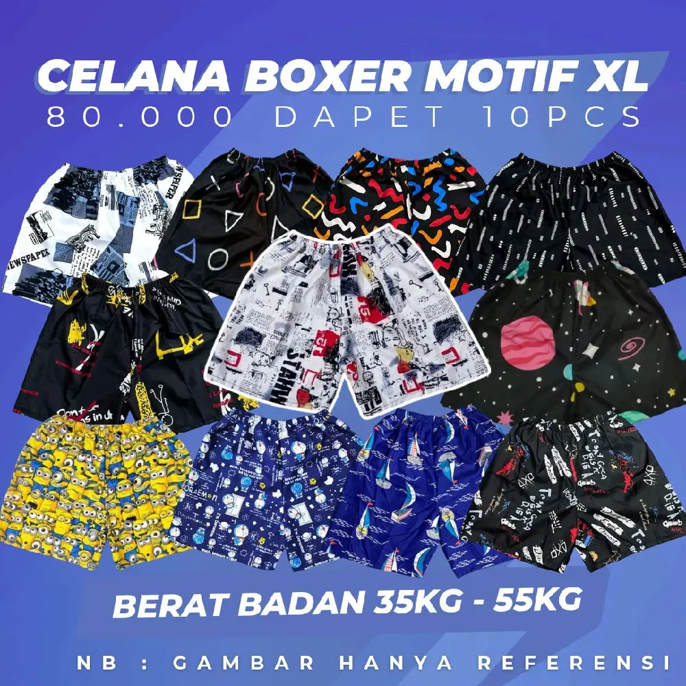 Paket Hemat 80RB Celana Boxer XL (isi 10 Celana) Motif Pendek