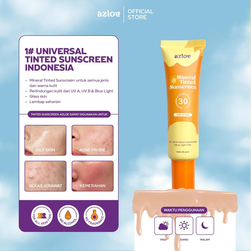 [NEW SIZE!] AZLOE TINTED SUNSCREEN HYBRID KULIT BERMINYAK BERJERAWAT [AZLOE TELAH UJI SPF] D 1