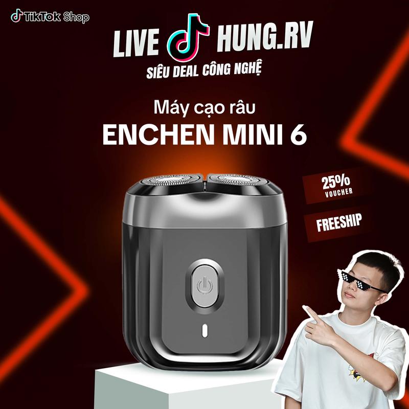 Máy cạo râu Enchen Mini 6, đầu dao 3D lưỡi dao kép siêu mỏng, chống nước IPX7 cạo khô & ướt - BH 12 tháng