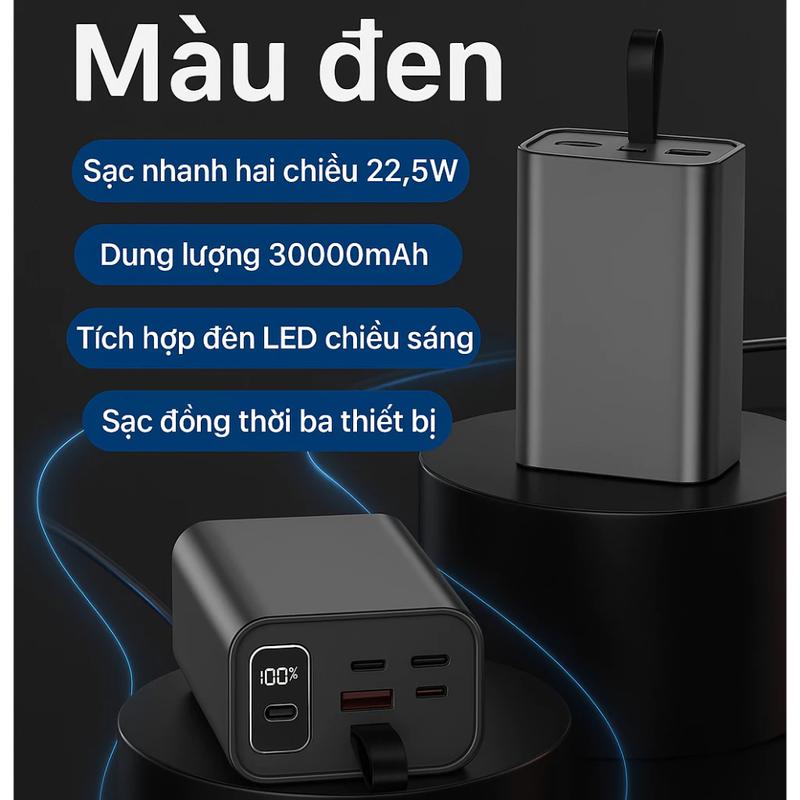 Sạc Dự Phòng 30.000mah | Box Vỏ Nhôm 6 Cell 21700 Có Đèn Pin LED | Hỗ Trợ Sạc Nhanh 22.5W 4