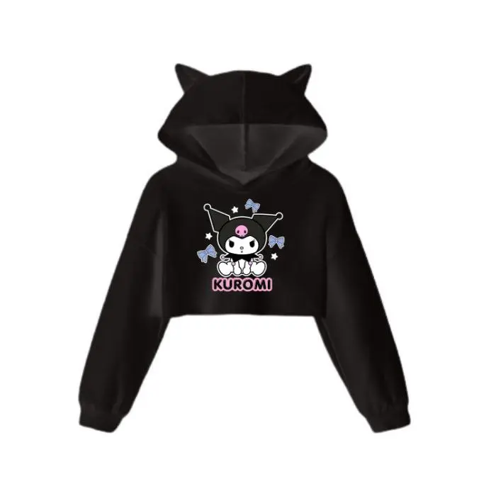 sweater hoodie telinga baju crop anak perempuan motif kuromi 1 lembut dan hangat usia 23456-12 tahun fashion 2