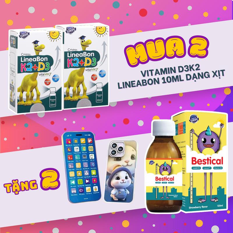   MUA 2 TẶNG 2  Combo 2 lọ LineaBon vitamin D3 K2 XỊT 10ml - Vitamin tăng chiều cao cho bé chính hãng 