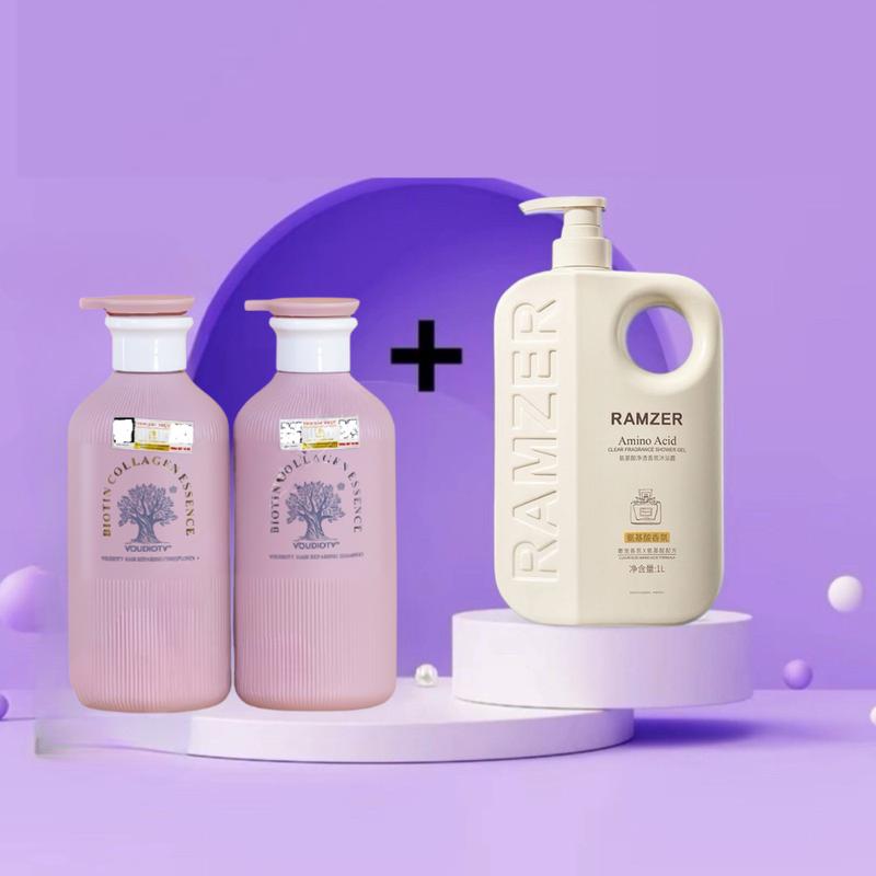    Combo 3 Món  Cặp Dầu Gội  Xả B.i.o.t.i.n. Collagen Pink Hương Nước Hoa  Mềm Mượt Tóc Và  - 1600ml  Và Chai Sữa Tắm Ramzer 1000ml Nữ combo  sữa  tắm  dầu  gội 