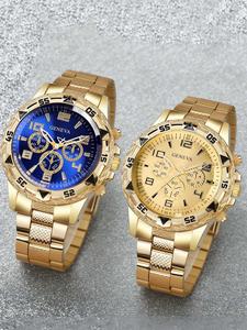 Set de 2 piezas para hombre, versátil y personalizado, moda elegante y simple, reloj de cuarzo con esfera grande y estuche, ideal para negocios y estilo (sin caja)