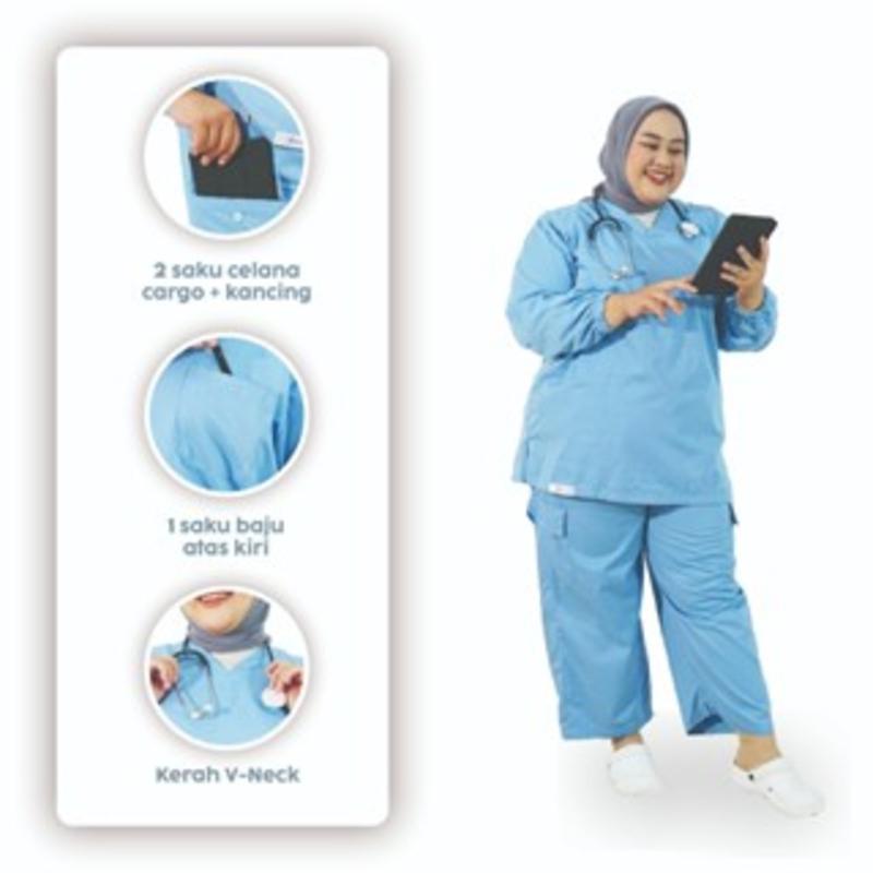 LINCURT - [BIG SIZE] Doctor Scrub's Set Baju OK Lengan Panjang/Pendek series 'Active' - Hunter Green, 3XL, Lengan Panjang
