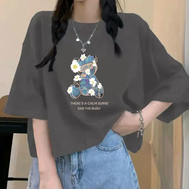 KAOS CROP TOP OVERSIZE BEAR FLOWER WANITA Combed 4