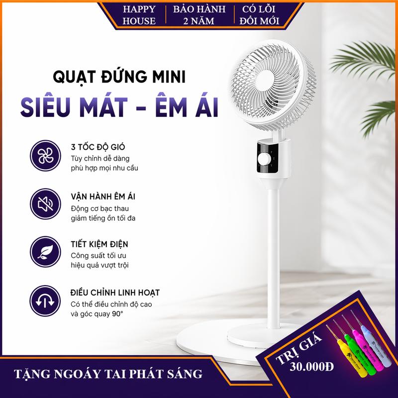 Quạt cây đứng đối lưu không khí, luồng gió êm dịu độ ồn thấp, có thể điều chỉnh…
