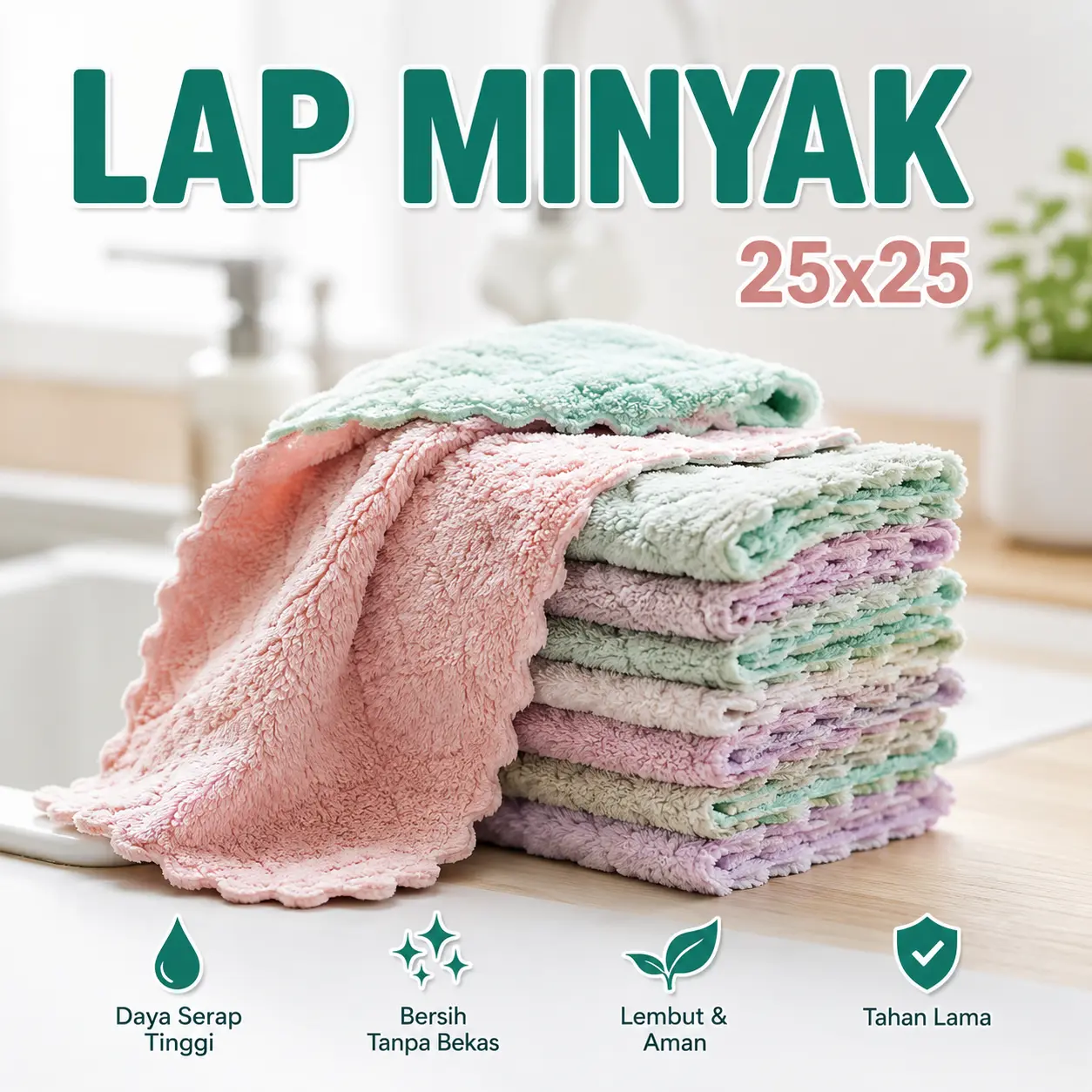 Kain Lap Piring Microfiber Anti Minyak Lap Dapur Multifungsi Penyerap Air Super Cepat Kain Lap Rumah Tangga Untuk Membersihkan Gelas Piring Kompor Meja dan Peralatan Dapur