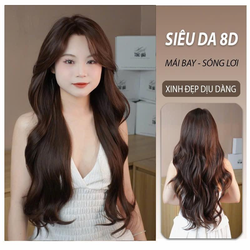 Tóc Giả HaLi siêu da 8D Mái Bay Sóng Lơi 70cm rẽ ngôi full đầu sợi tóc protein…