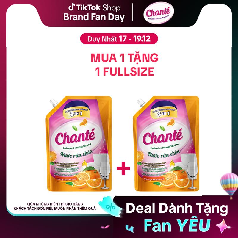   QUÀ KHÔNG HIỆN GIỎ  Nước rửa chén Chanté cao cấp 8 trong 1 hương Cam Satsuma túi x 3.2kg 