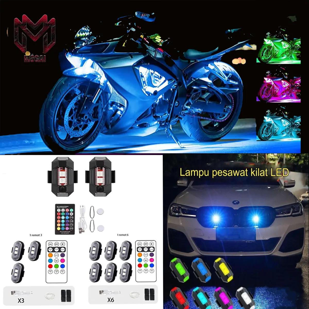 [Mogai] Lampu USB KEDIP Strobe 7 Warna - Variasi Lampu Bawah, Bikin Auto Keren! Cocok Semua Model Mobil & Motor