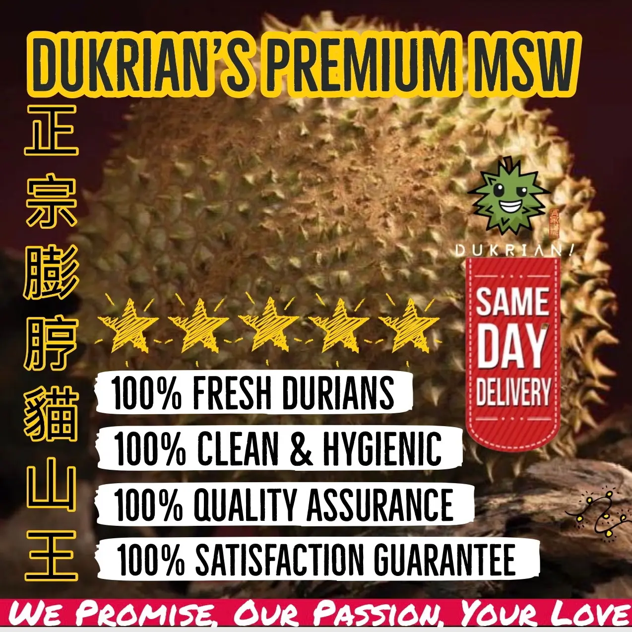 Dukrian! Fresh Blackgold MSW Durian in Box 420G+ Fruit Red Prawn musang  king