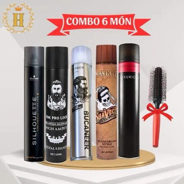 [ GIÁ SỈ ] COMBO 5 chai gôm xịt tóc kèm lược tròn tạo kiểu tóc nam nữ 0