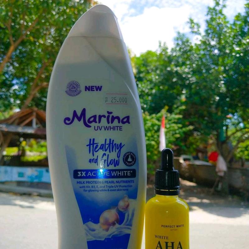 PAKET COMBO CEPAT PUTIH Marina Hb Biru 185ml & Perfect White AHA Serum Memutihkan Mencerahkan Tubuh 5