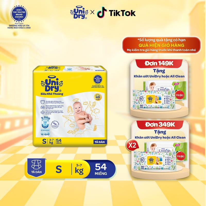 Tã dán UniDry Siêu khô thoáng gói Jumbo mới size S54 Cho Bé