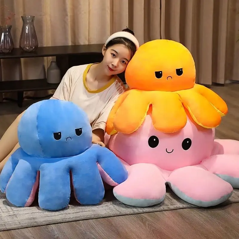 Boneka Gurita Octopus JUMBO Boneka Ubur ubur bolak balik berubah expresi 3