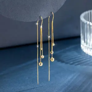 anting wanita serut rumbai 3 boba panjang mewah bahan titanium premium anting pesta anggun elegan