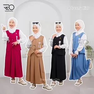 Adreena Setelan Anak Rayon Twill / One Set Rok Anak 3 in 1 / Setelan Kekinian Anak Perempuan /One Set Stelan Rok Anak Tanggung Baju Muslim Remaja