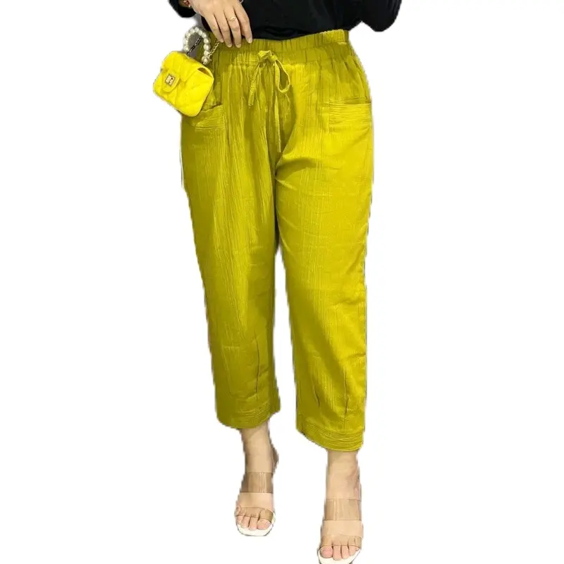 CELANA7/9 CRINGKEL LINEN Panjang Katun Karet Lembut Nyaman Wanita Kain Standar Fit Formal celana jumbo 0