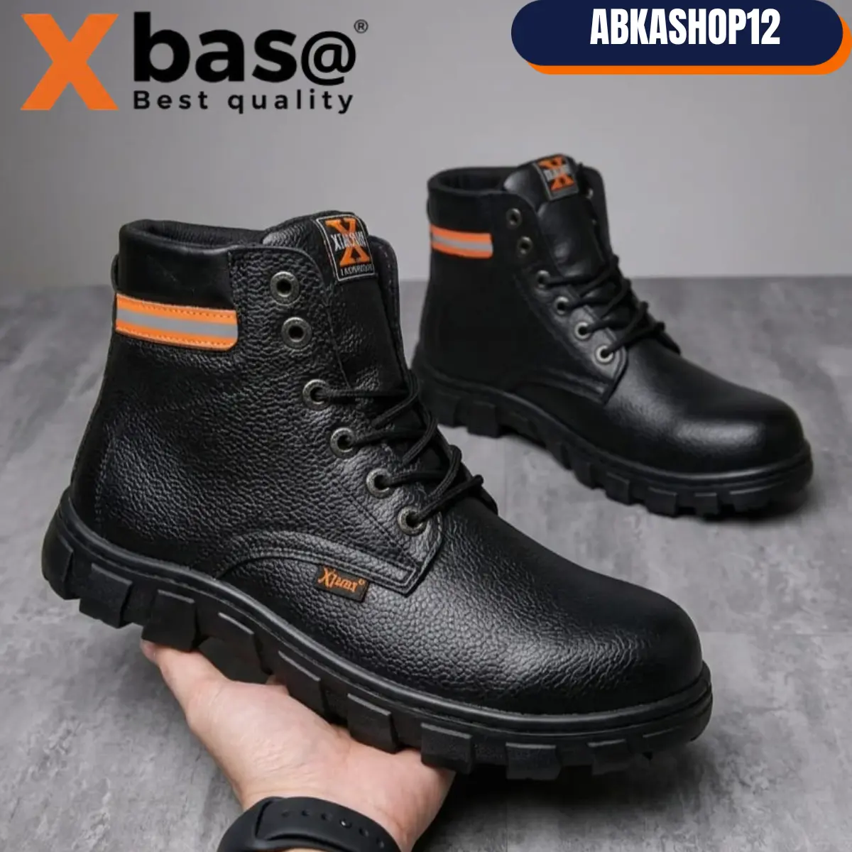 sepatu bot pria sepatu safety boots ujung besi fashion pria Hitam Kerja Shoes