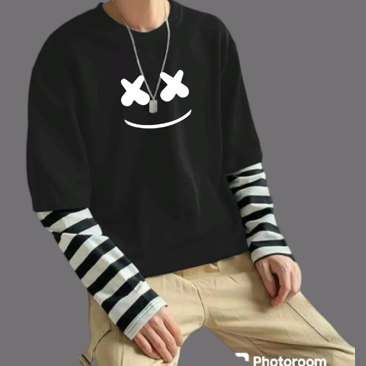 Baju Kaos Sablon Lengan Panjang Sambung Model Korea Style Fashion Lembut dan Nyaman