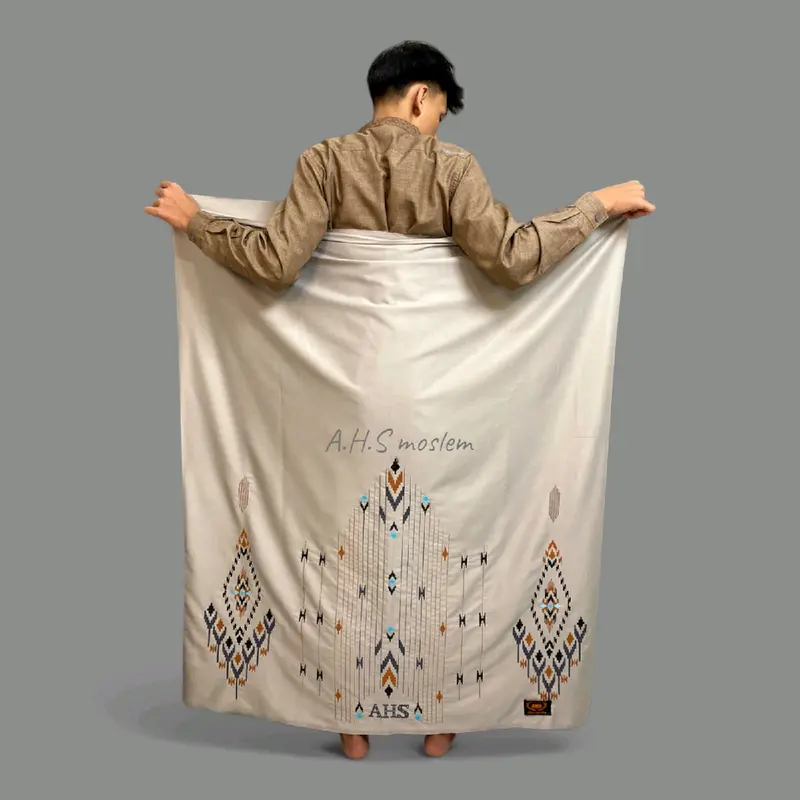 AHS sarung bordir motif songket gunung 100% timbul bahan katun CODE S.K.G ABU 02 Lembut Muslim Pria Dewasa Tenun Hitam 0