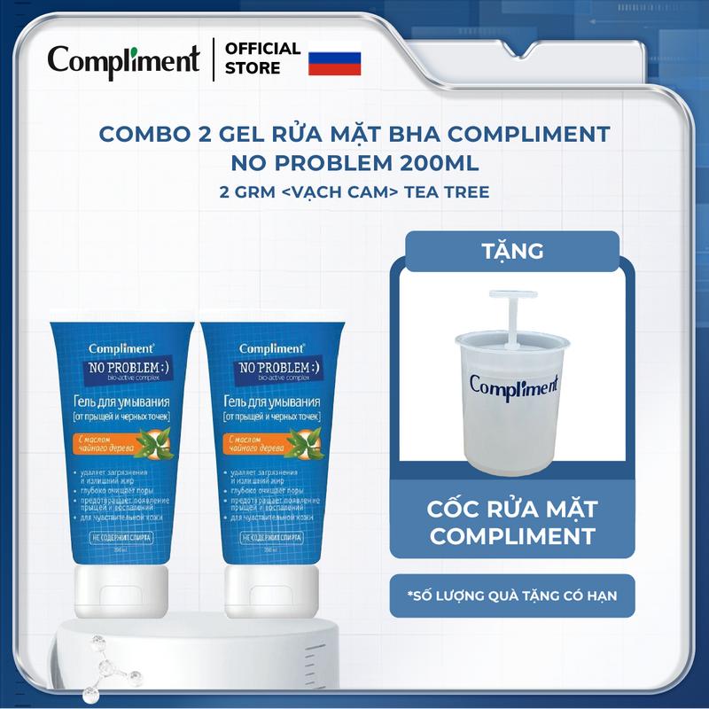   Mua 2 tặng 1  COMBO 2 Gel rửa mặt BHA Compliment No Problem 200ml tặng Cốc tạo bọt rửa mặt Compliment 