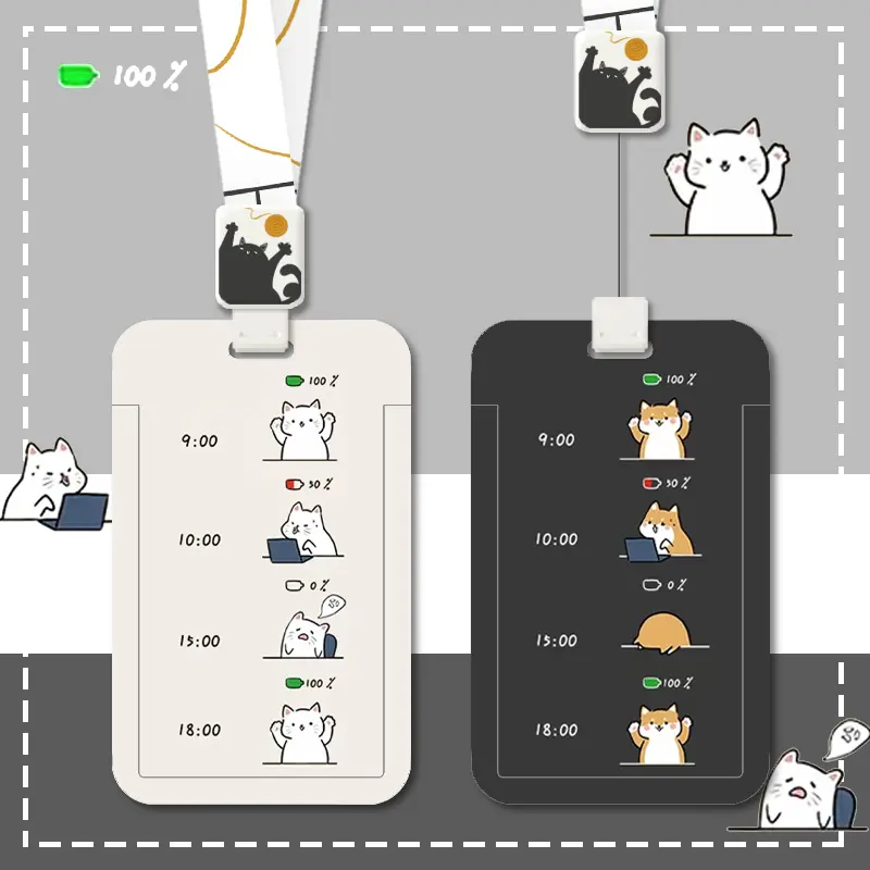 Cat Shape Card Cover Couple Card Case Dành cho sinh viên Thẻ trường học Thẻ ăn uống Xe buýt Thẻ bảo vệ với dòng dài 0