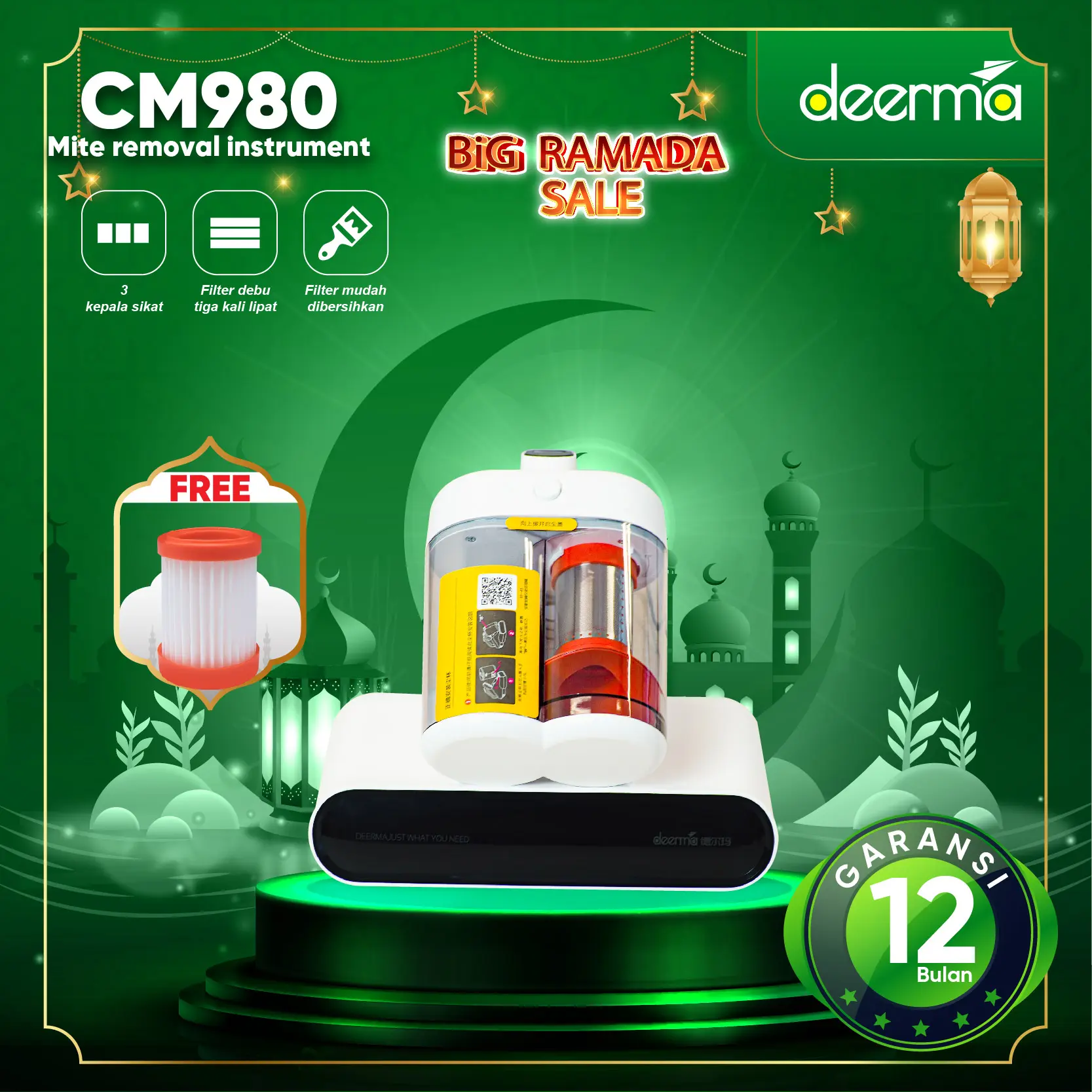 【COD】Deerma CM980 13Kpa Anti-dust Mites Double Dust Cup UV Vacuum Cleaner Visual Mite Removal Instrument