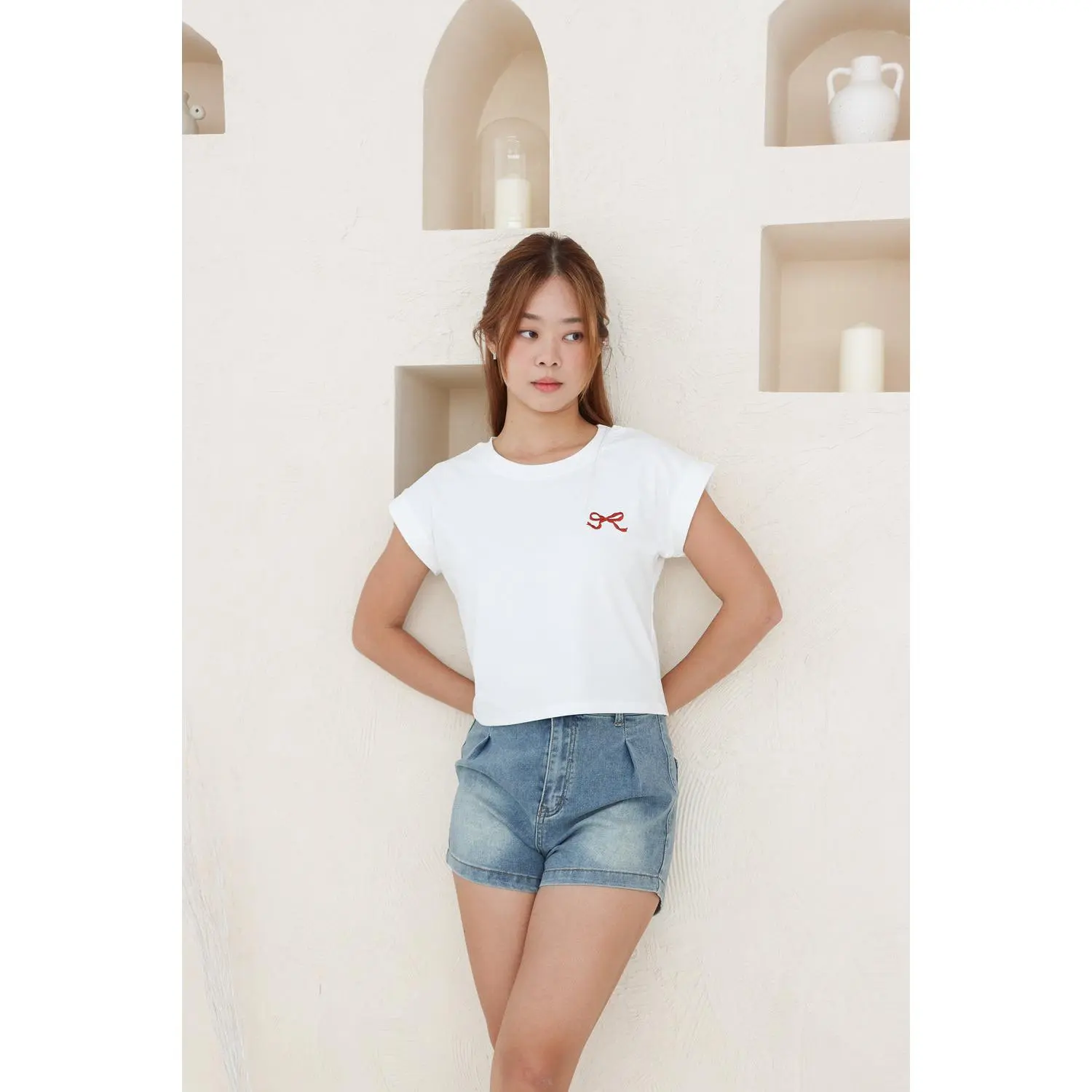 Brenda High Waisted Shorts in Light Denim